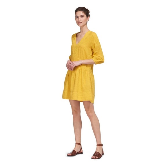 Whistles. Charlie Textured Flippy Dress. Yellow. Size 8. - Picture 1 of 13